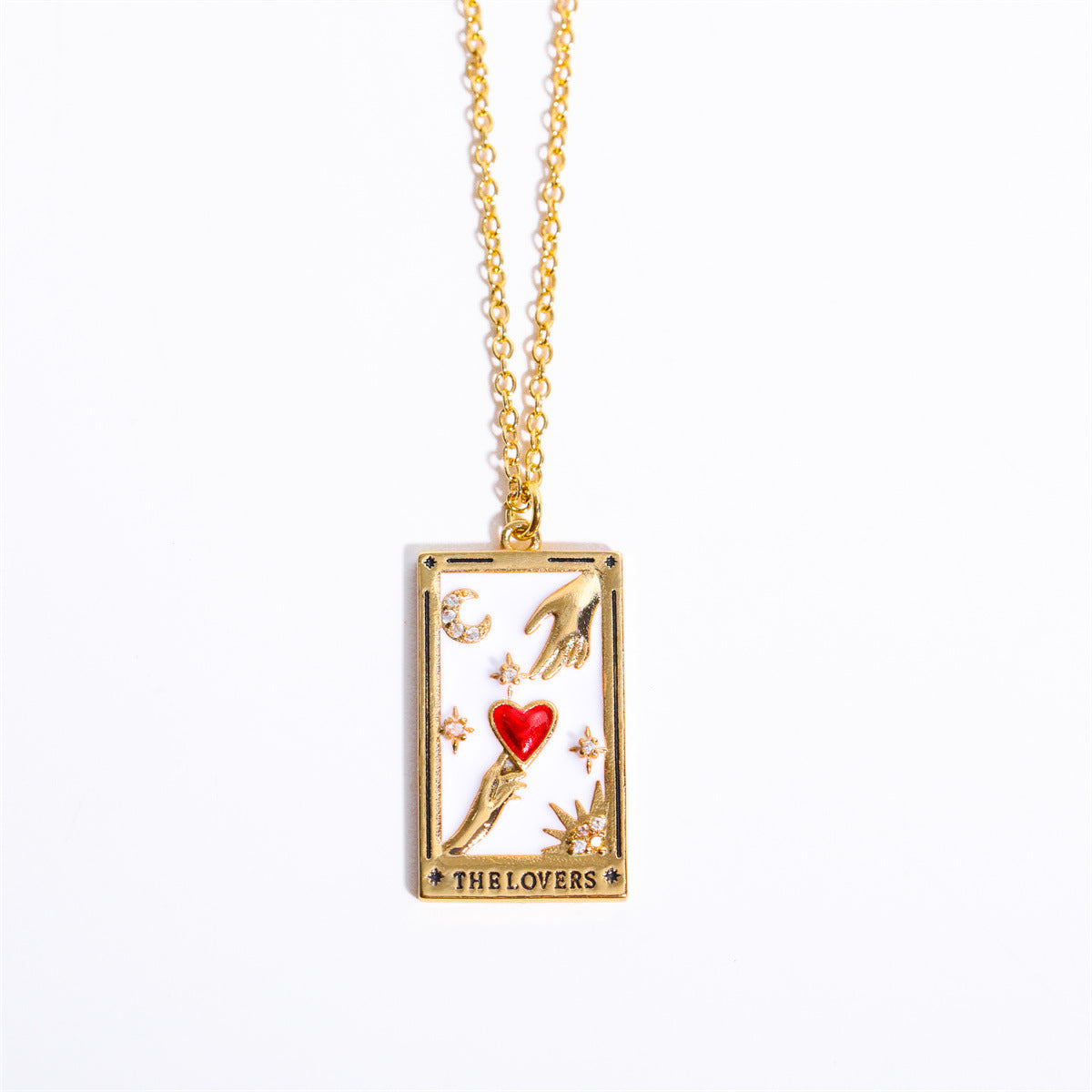 Collar de tarjeta de Tarot Retro de oro real chapado en cobre al por mayor con cuadrado de diamante